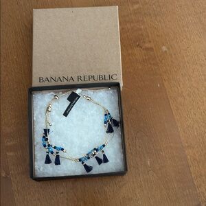Banana Republic Gold Necklace with Blue Tassels